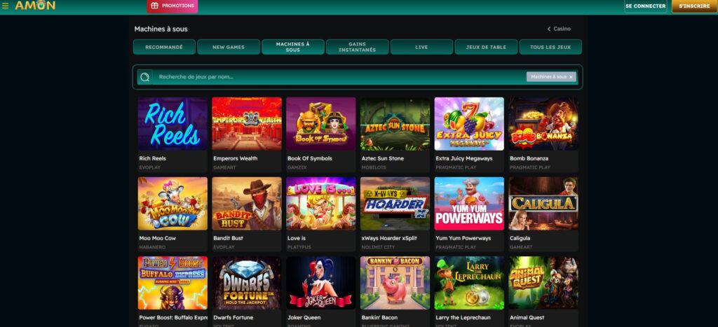 Machines à sous disponibles sur Amon Casino