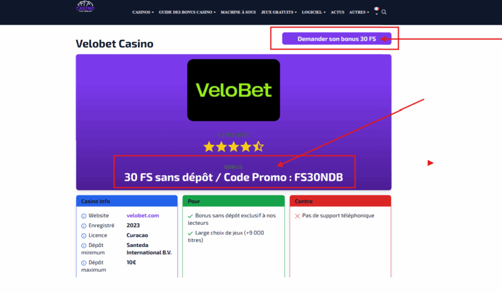 Inscription Velobet Casino étape 1