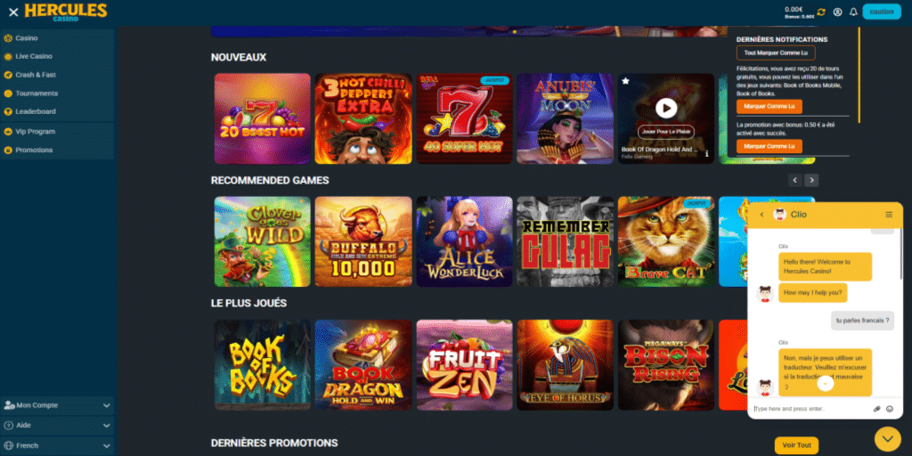 chat en ligne hercules casino